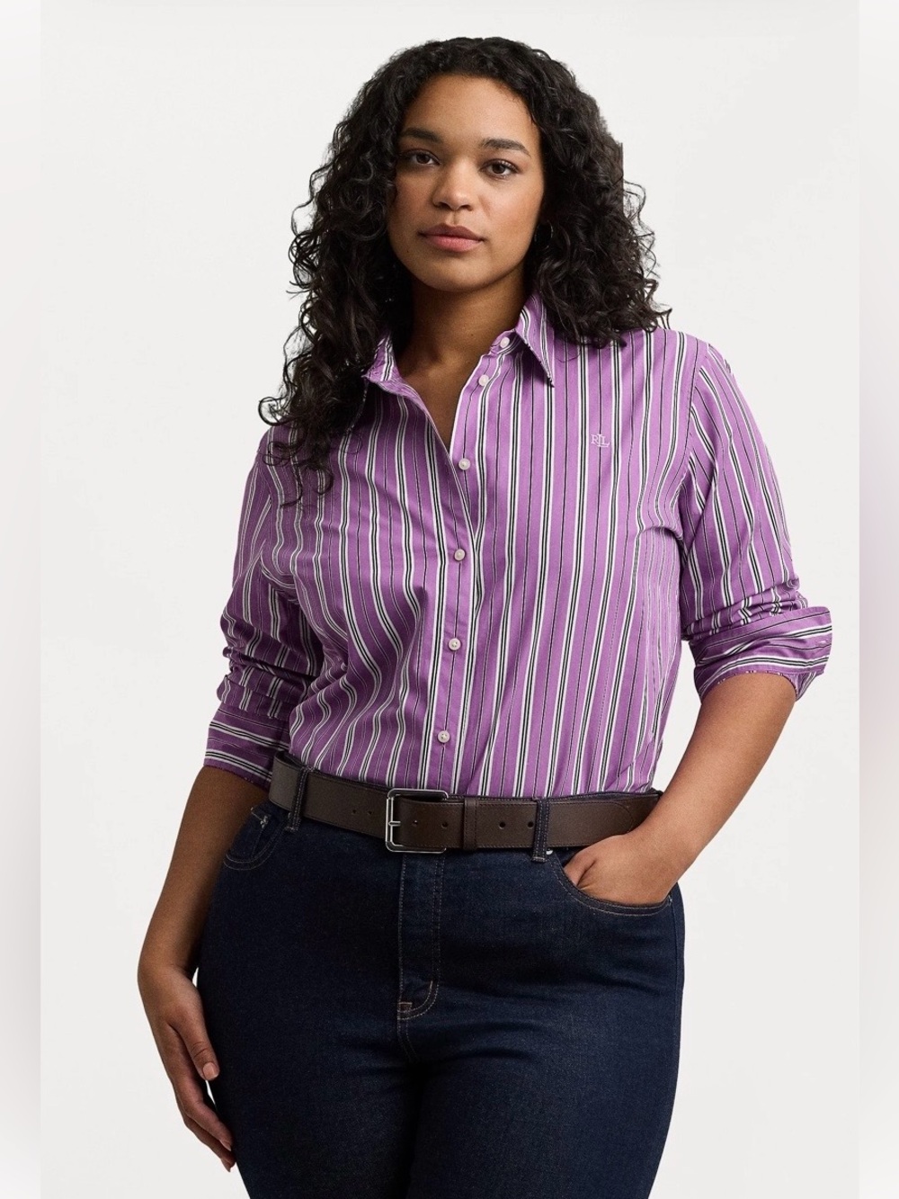 Ralph Lauren Purple and White Striped Button-Down Shirt, Sz XL